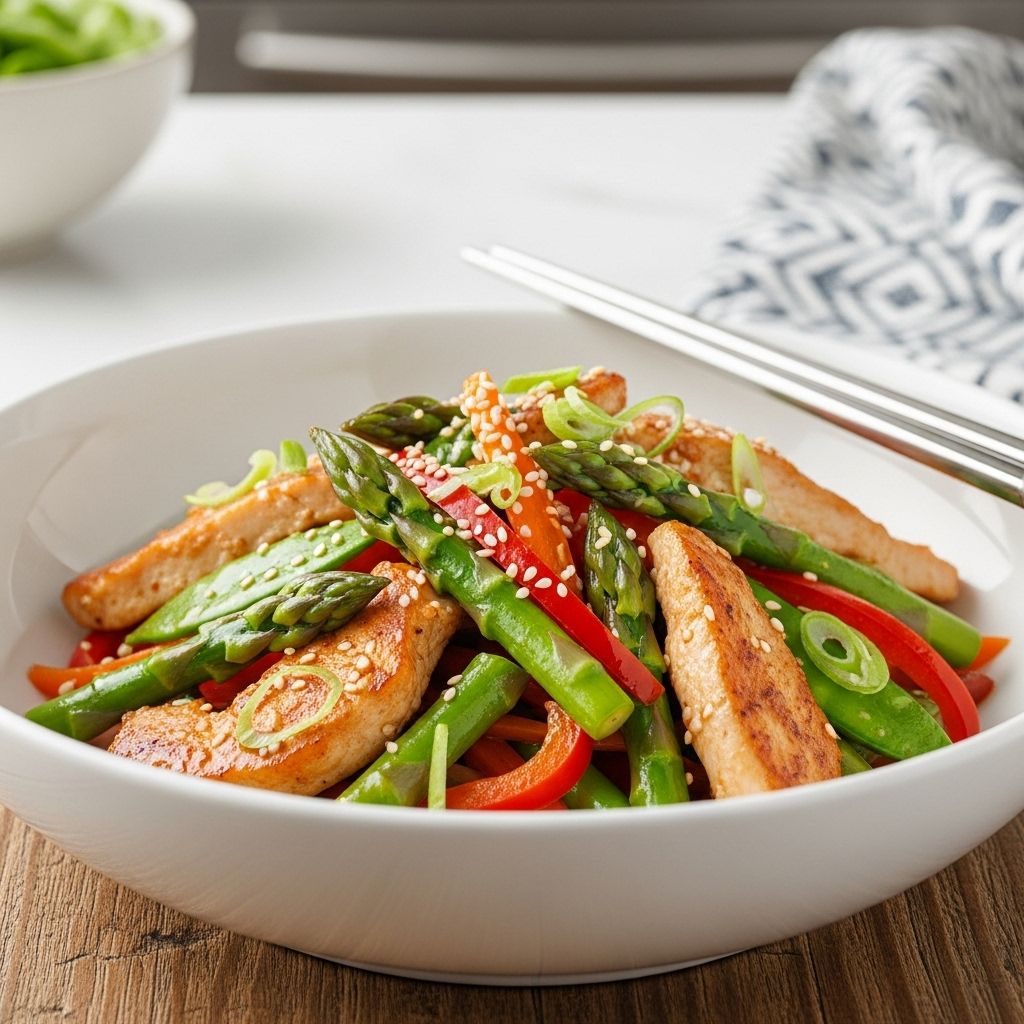 Tender bites of protein and fresh vegetables coated in a savory ginger-garlic glaze.