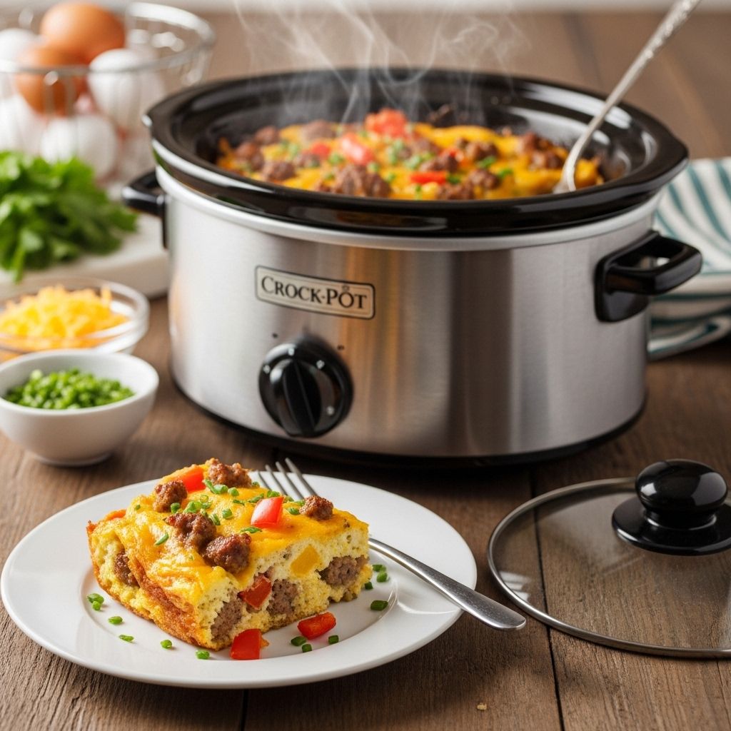 Wake to a warm, savory meal built on creamy eggs, spicy sausage, and tender potatoes.
