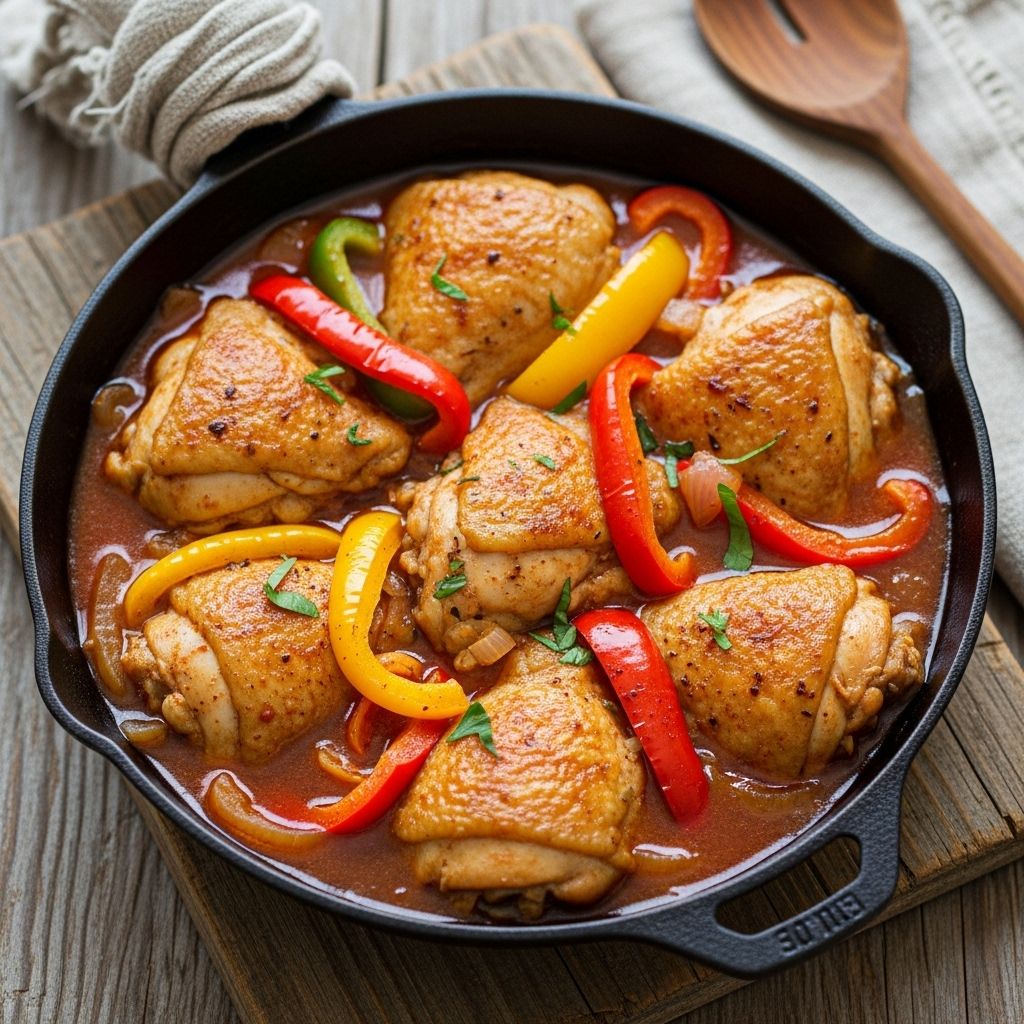 A hearty one-pan braise that fills your kitchen with smoky aroma and tender chicken.