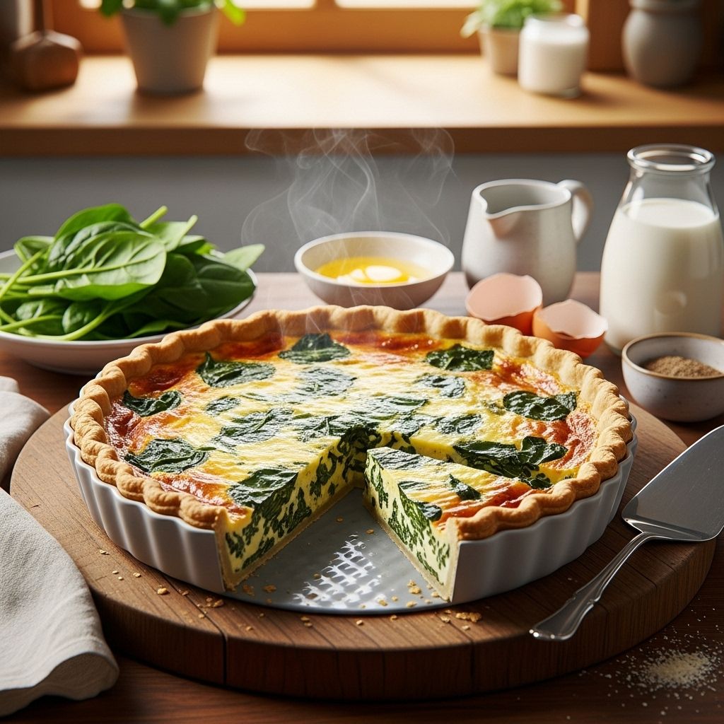 A vibrant custard pie with creamy cheeses and tender greens for effortless hosting.