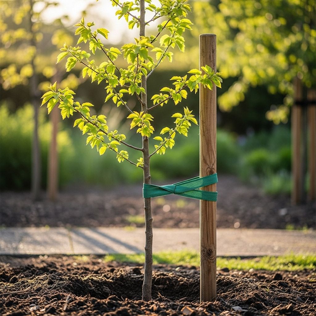 An in-depth, evidence-based guide to tree staking: when to stake, why, how to do it well, and when to skip it.