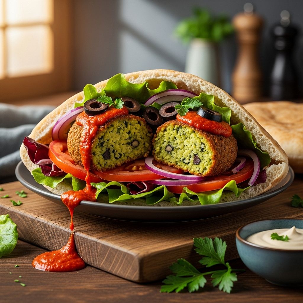 Falafel with Black Olives and Harissa: A Bold Vegan Experience Briny richness and fiery heat unite in a crave-worthy snack that defies expectations.