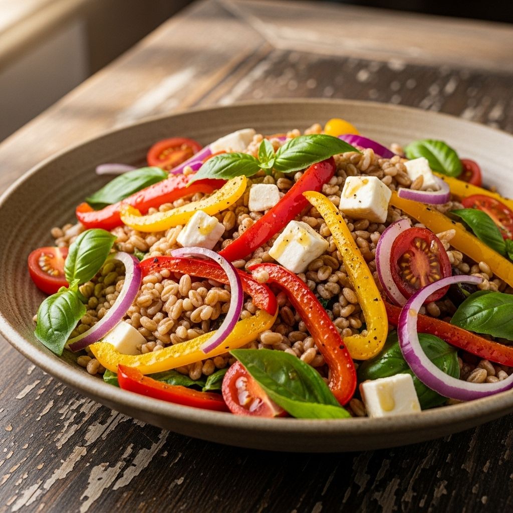 Wholesome grains meet smoky-sweet peppers in a make-ahead dish bursting with Mediterranean flair.