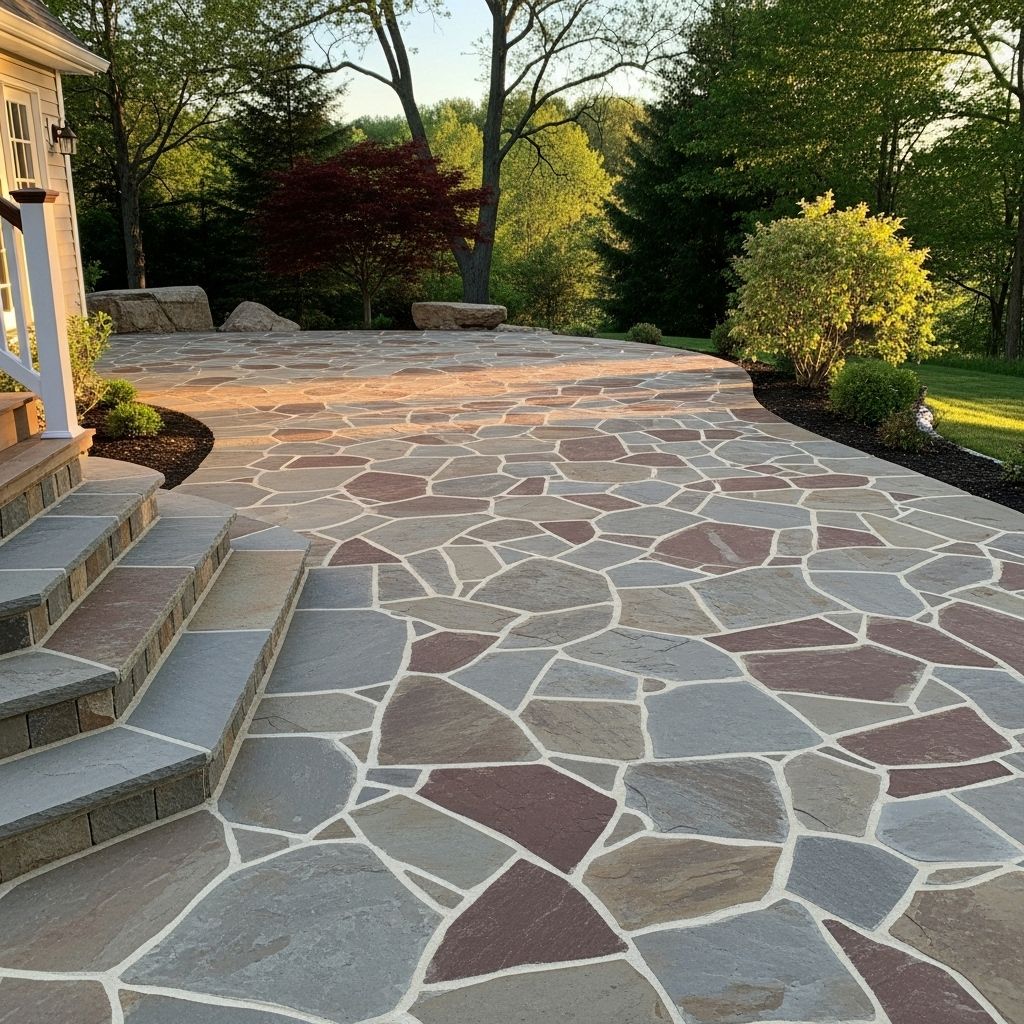 A plan to lay flagstone that endures traffic and the toughest weather conditions.