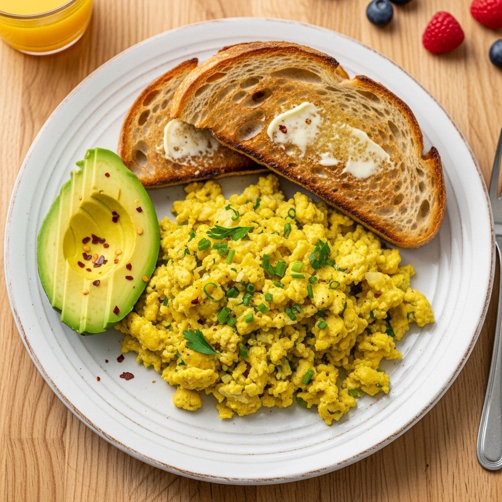 A creamy, egg-like breakfast made with mung beans to boost protein and flavor.