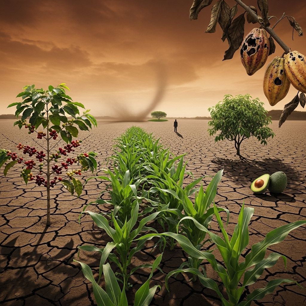 Essential foods like coffee, chocolate, and shellfish face a precarious future as climate change impacts global agriculture and food security.