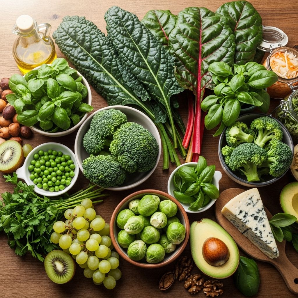 Leafy greens, natto, and nuts work together to strengthen bones and support clotting.