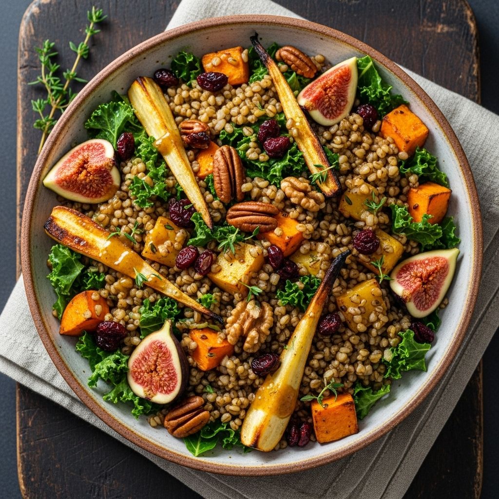 Wholesome, hearty, and packed with nutrients, this freekeh harvest salad brings together autumn flavors and health benefits in a vibrant bowl.