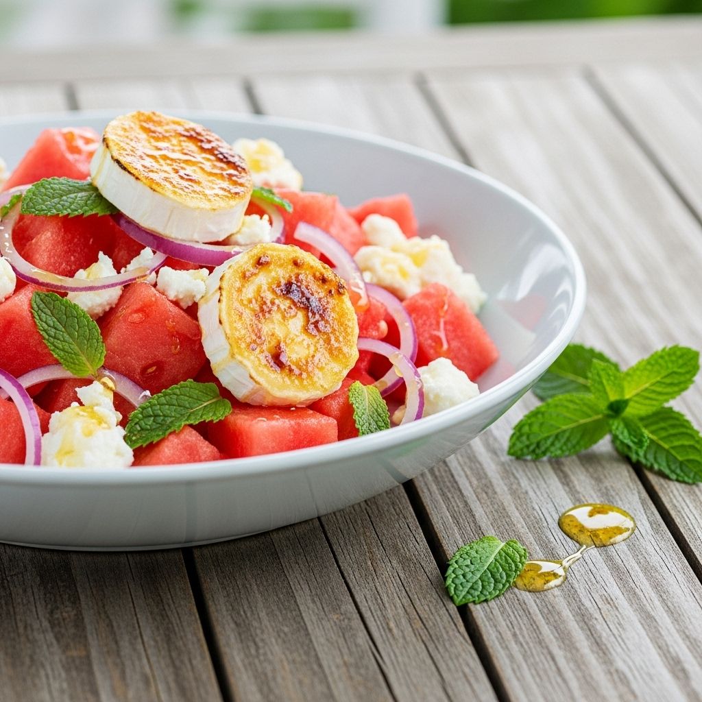 A harmonious mix of juicy fruit, fresh herbs, and nutty crunch in every bite.