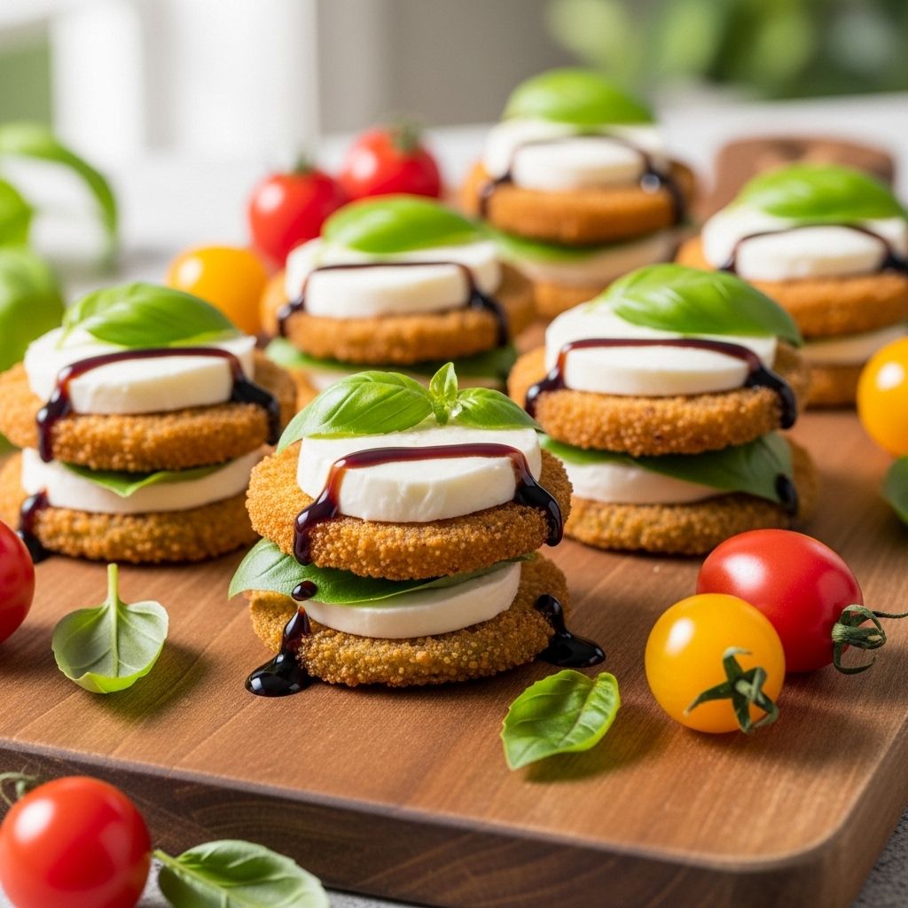 A crunchy southern twist showcasing tangy green tomatoes with creamy cheese and basil.