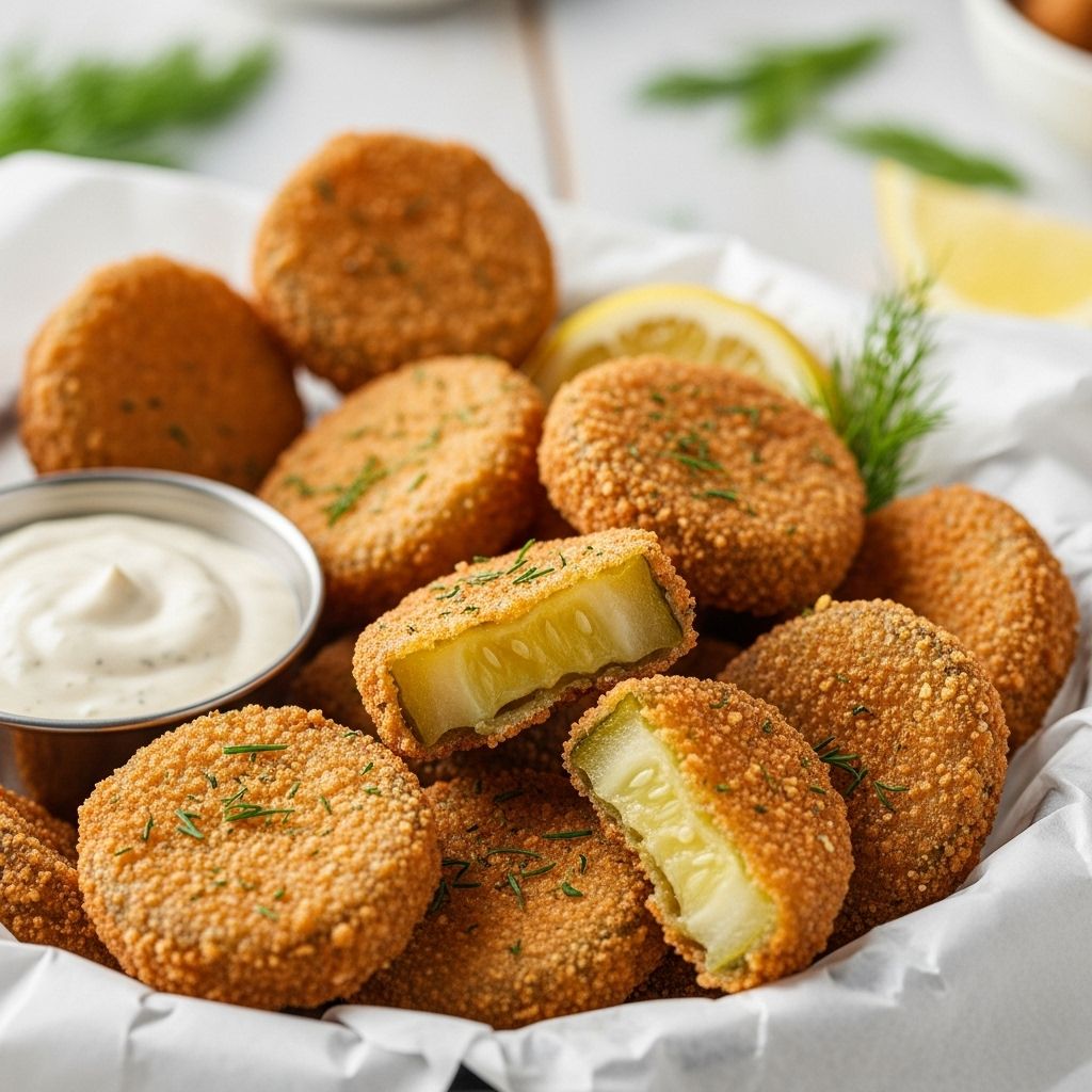 Delicious Fried Pickles Recipe Tangy pickle slices turn golden in a salty bite packed with bold, irresistible crunch.