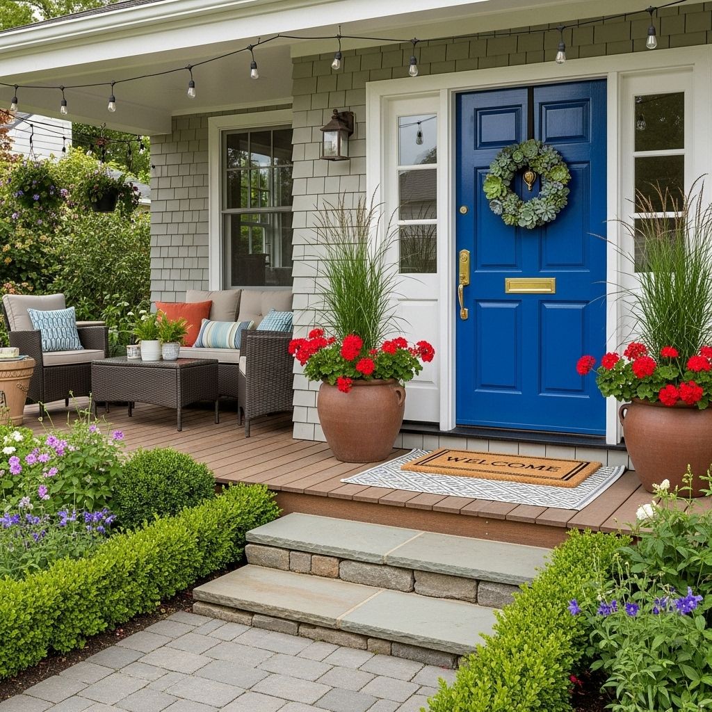 Enhance porch charm with plant accents, textured materials, custom architectural touches.