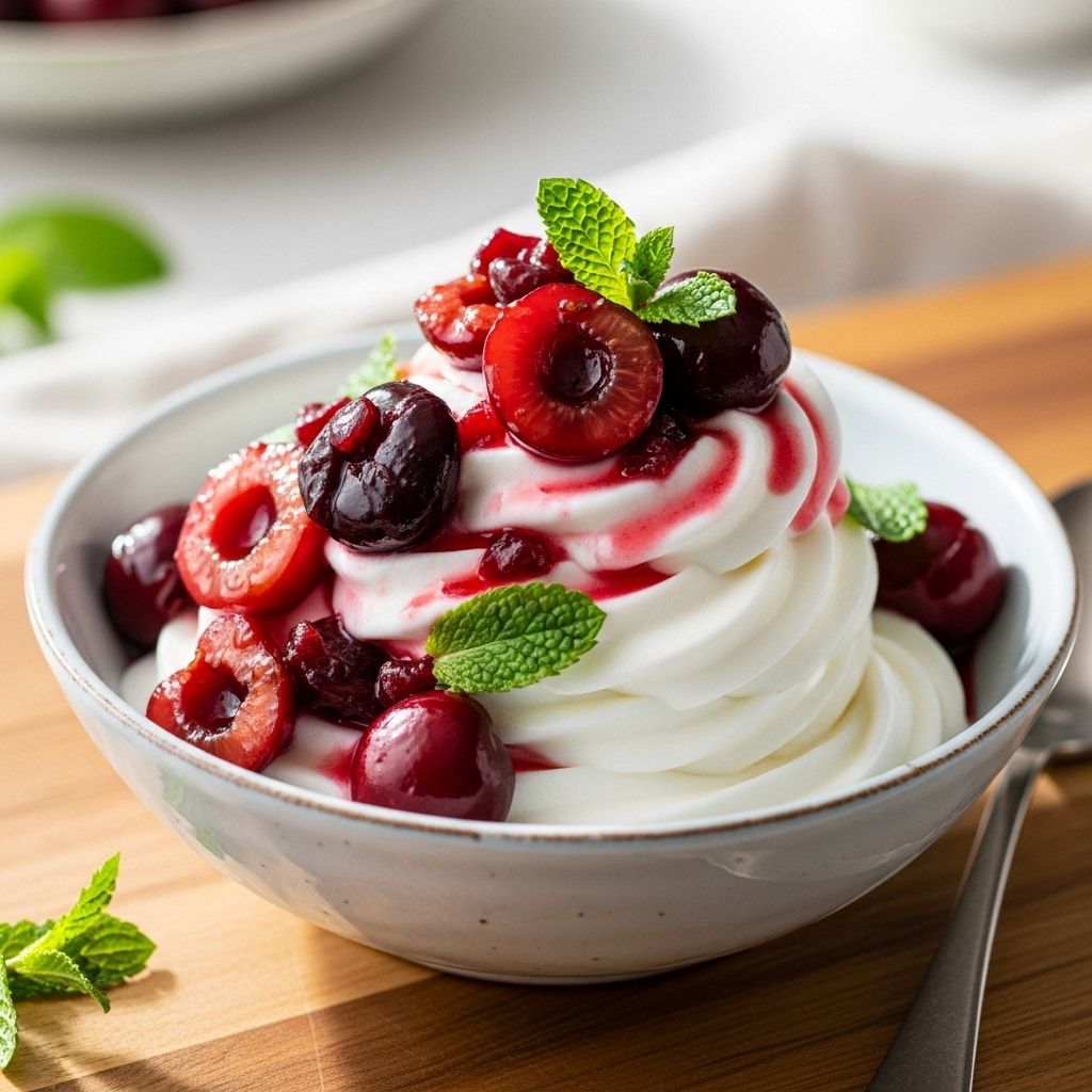 A simple homemade dessert that balances tangy richness with caramelized cherry sweetness.
