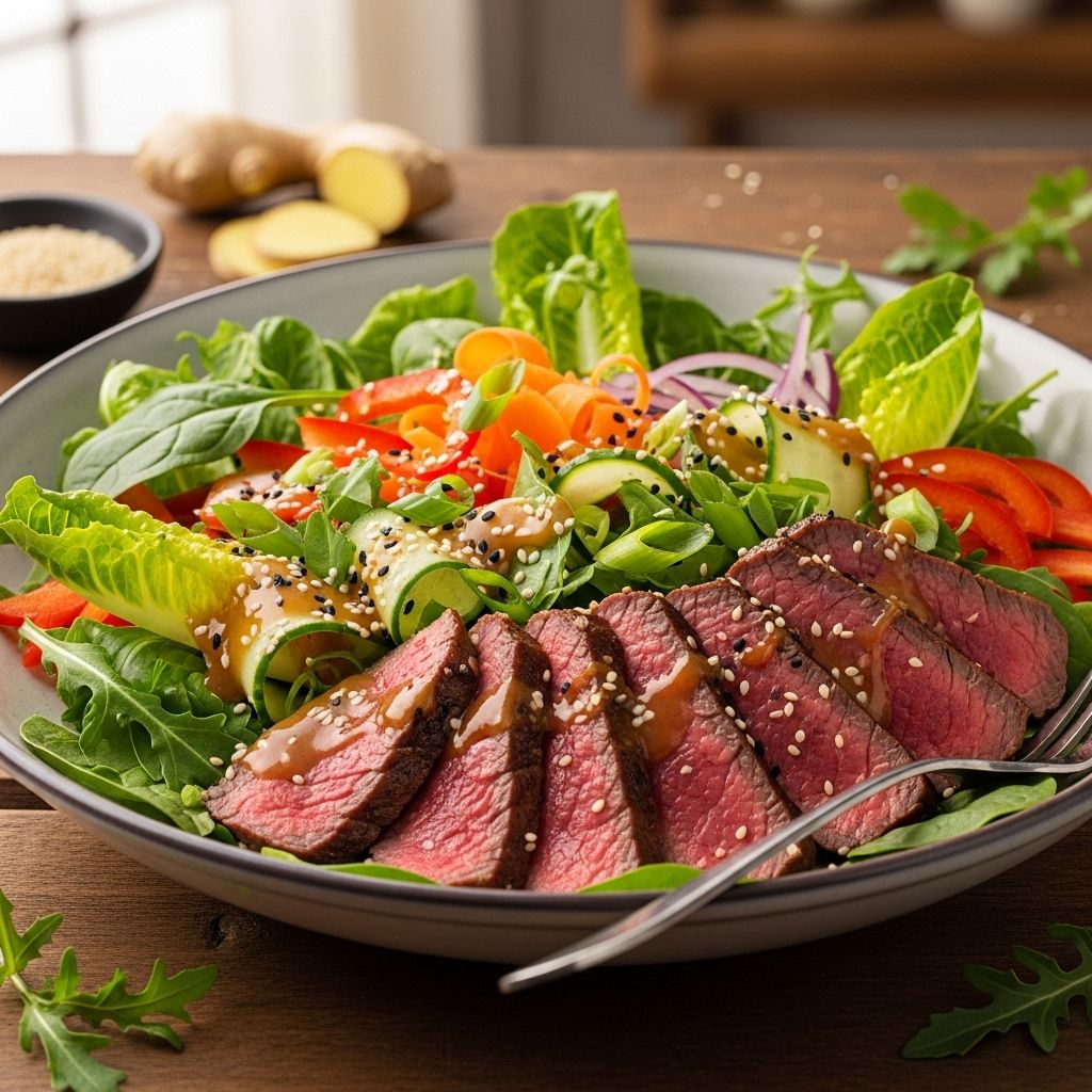 Zesty lime marinade enhances tender beef and crisp greens for a satisfying plate.