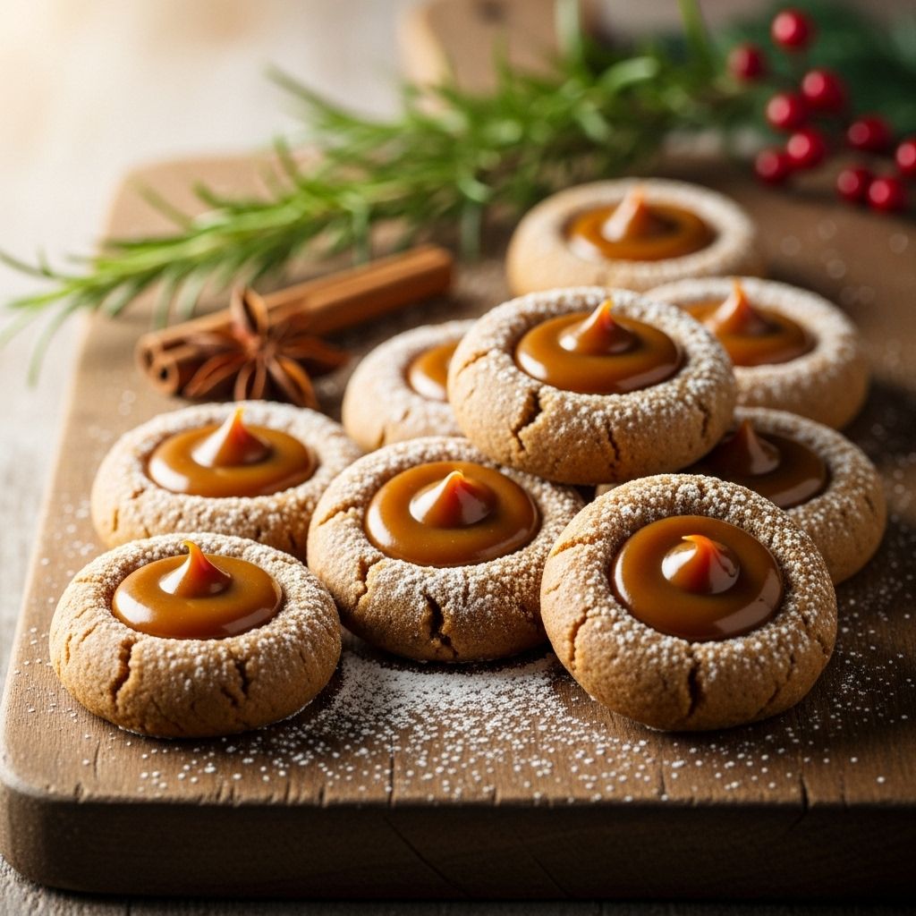 Gingerbread Thumbprint Cookies with Dulce de Leche: Holiday Baking Guide Delight guests with a perfect balance of spice and rich caramel in every bite.