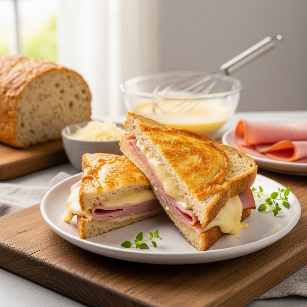 A creamy ham-and-cheese sandwich reinvented for sensitive eaters with a golden, cheesy crust.