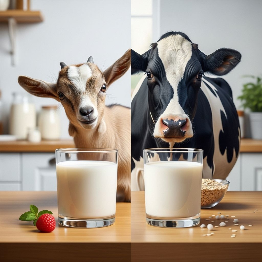 A comprehensive guide comparing goat milk and cow milk in terms of nutrition, digestibility, taste, environmental impact, and health.