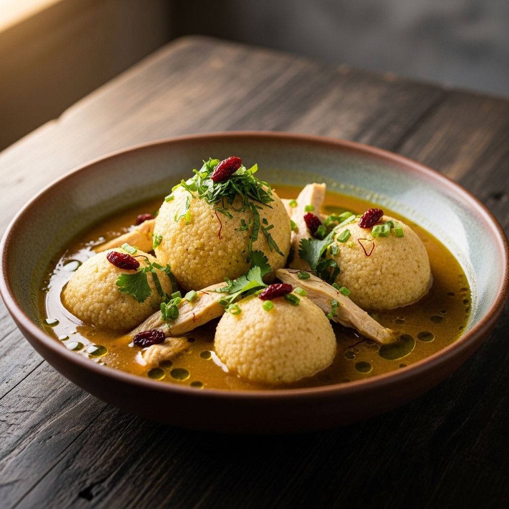 Soft, nutty morsels in broth infused with warm spices and centuries-old flavor.