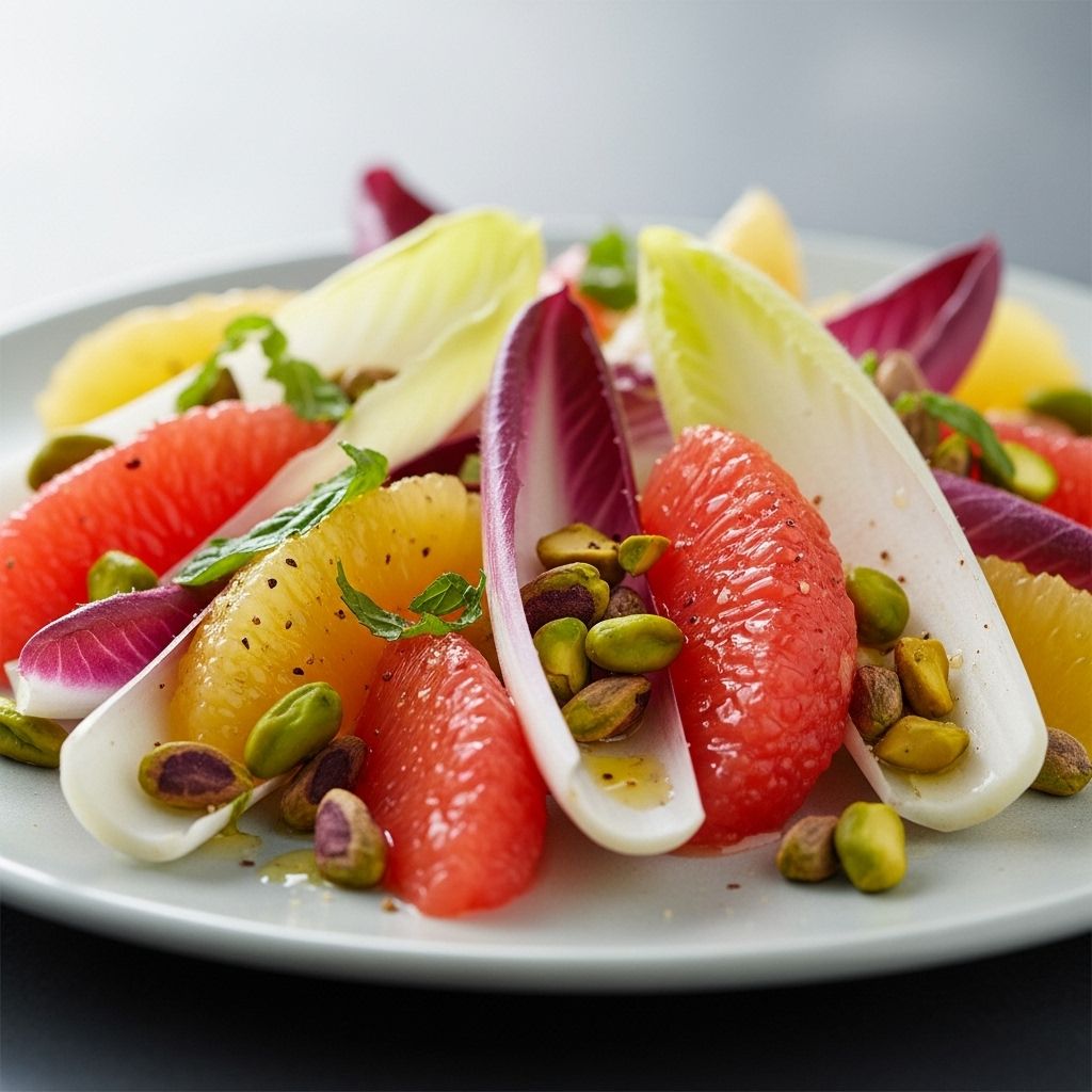 Discover the bright, bitter, and nutty flavors in this effortless grapefruit, endive, and pistachio salad—perfect for a refreshing winter meal or elegant starter.