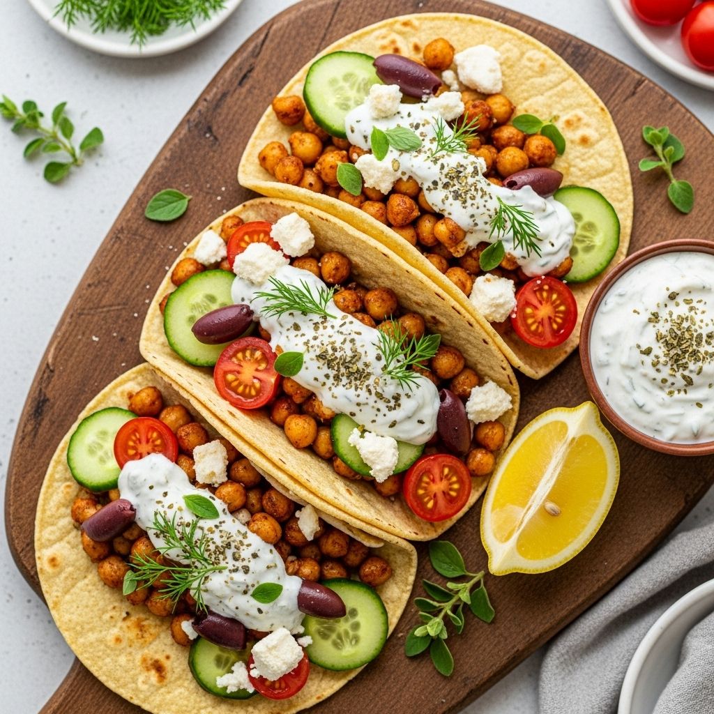 Vibrant Greek Chickpea Tacos: A Fresh Take on Plant-Based Meals Discover a healthy, Mediterranean-inspired recipe with chickpeas, fresh vegetables, and creamy Greek yogurt sauce.
