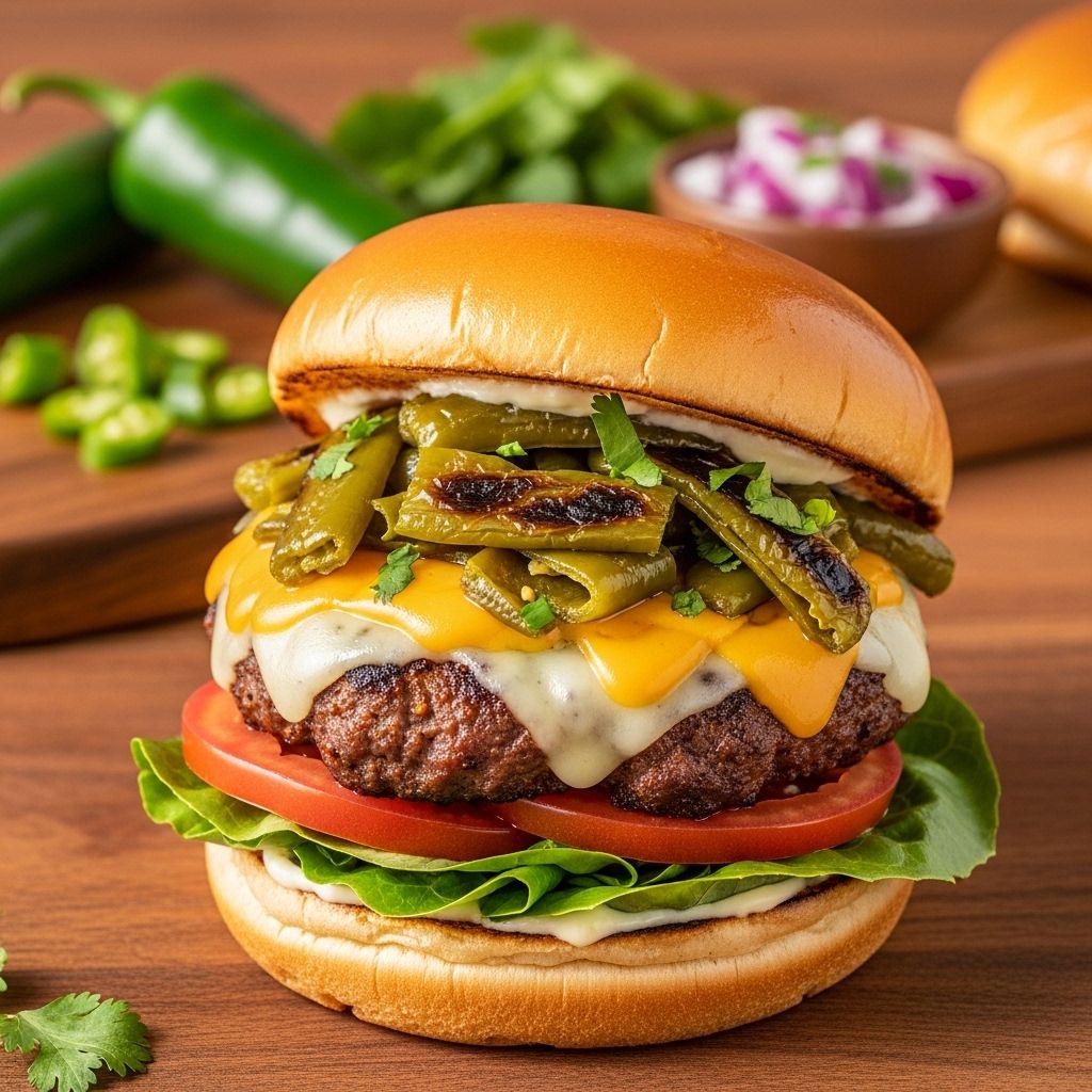 Smoky roasted peppers and melted cheese turn a simple patty into a memorable feast.