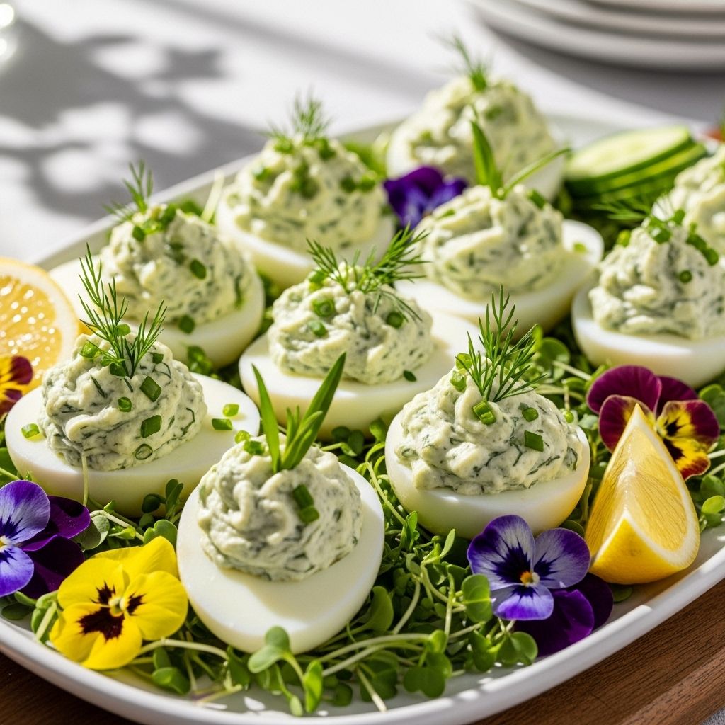 Creamy green filling and fresh herbs give deviled eggs a gourmet lift for any occasion.
