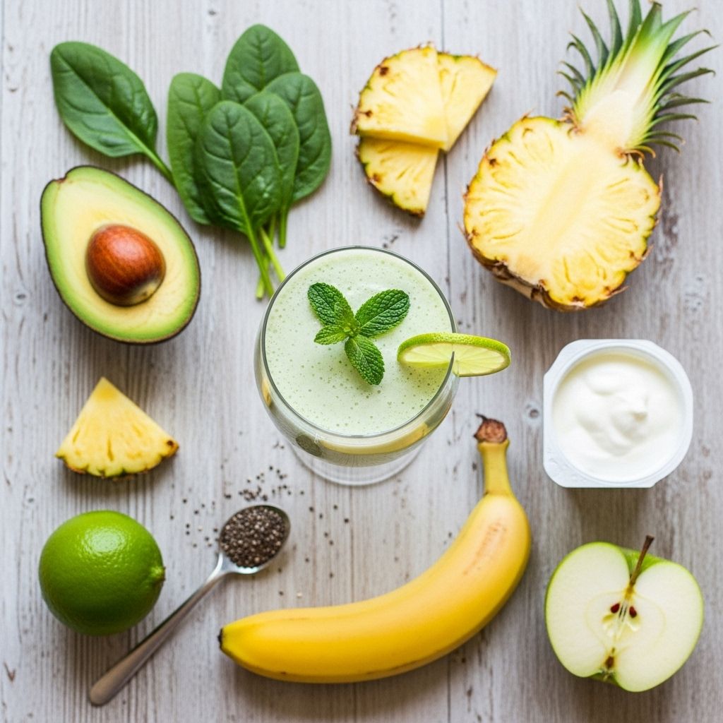 A blend of spinach, avocado, kiwi, and kefir creates a creamy boost for digestion and vitality.