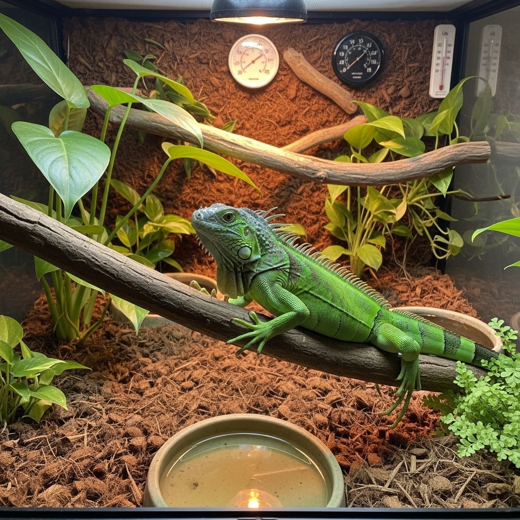 Gentle interaction and tailored nutrition foster trust and vitality in pet iguanas.