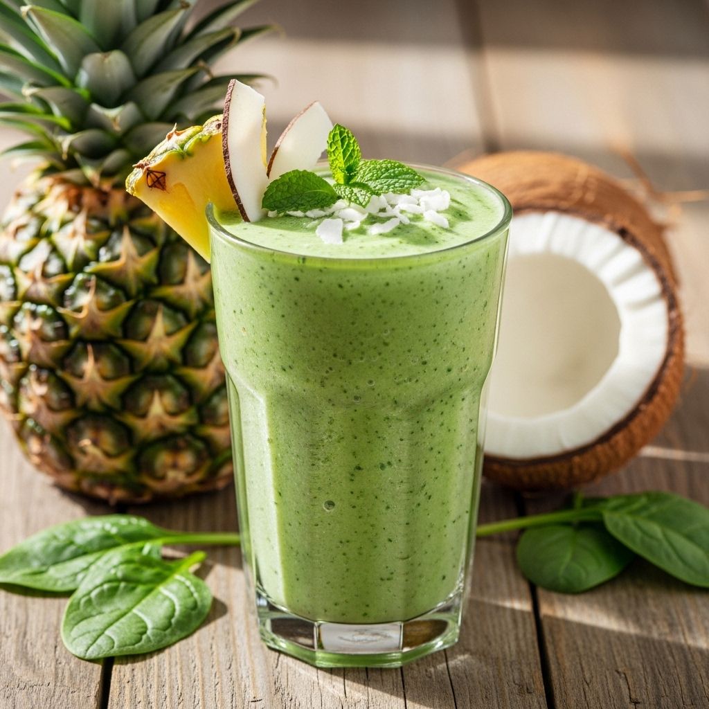 A tropical, nutrient-packed smoothie featuring pineapple, coconut milk, and spinach for a deliciously healthy refresh.