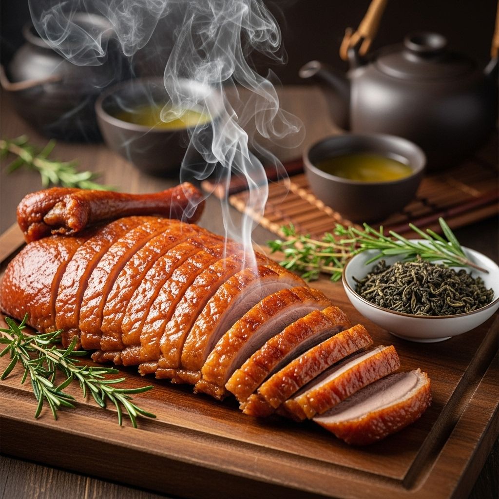 Experience the delicate fusion of tea-kissed smoke and tender duck in your own kitchen.
