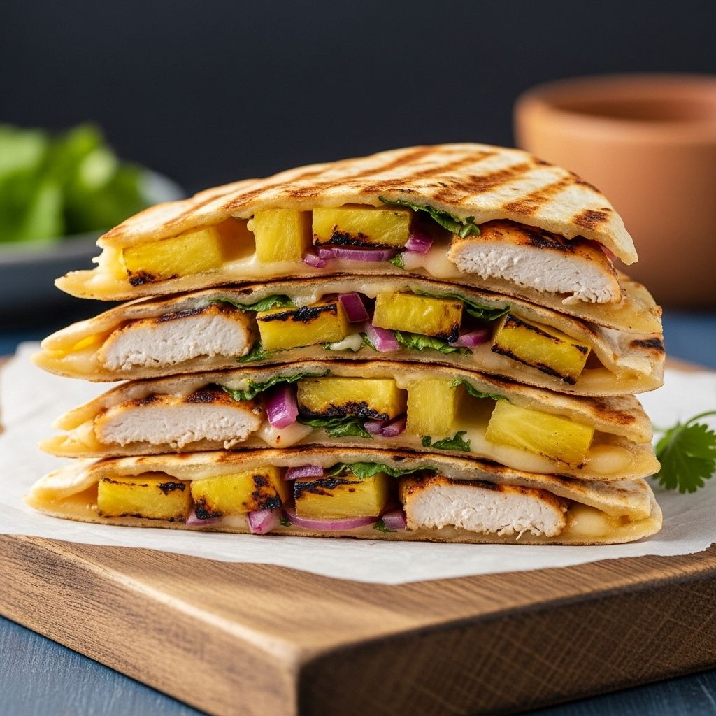 Grilled Chicken and Pineapple Quesadillas: The Ultimate Sweet & Savory Fiesta Tropical sweetness and protein unite for a fuss free meal that pleases every crowd.