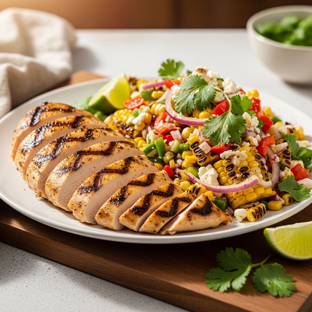 Enjoy a flavorful grilled chicken paired with zesty smoky corn salad, ready in just 20 minutes for a healthy, satisfying meal.