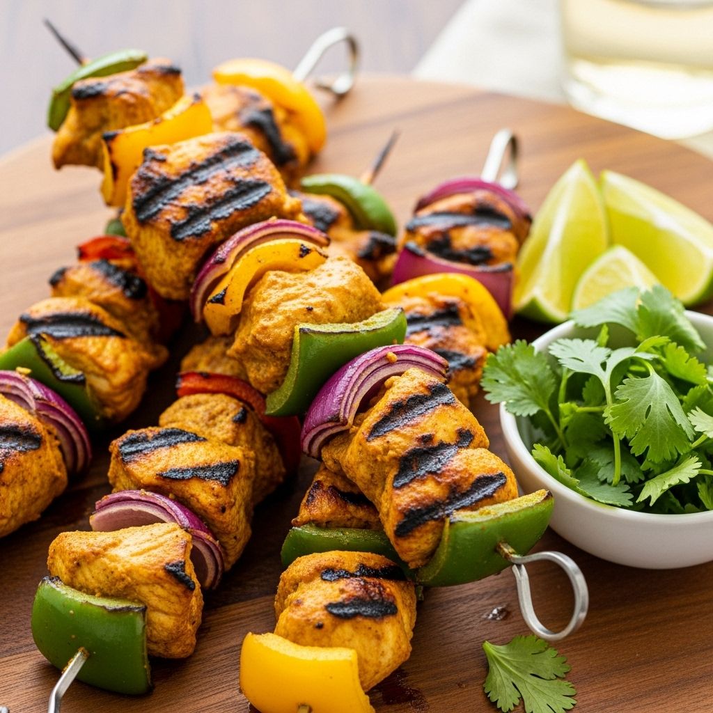 A tangy yogurt and spice marinade yields tender pieces with a smoky, charred aroma.