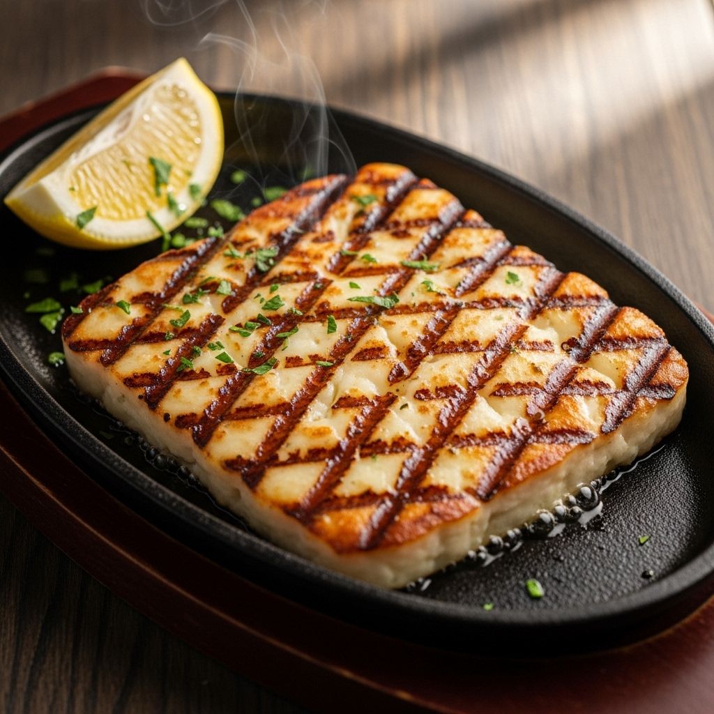 An artful golden sear brings out its tangy, salty richness in every bite.