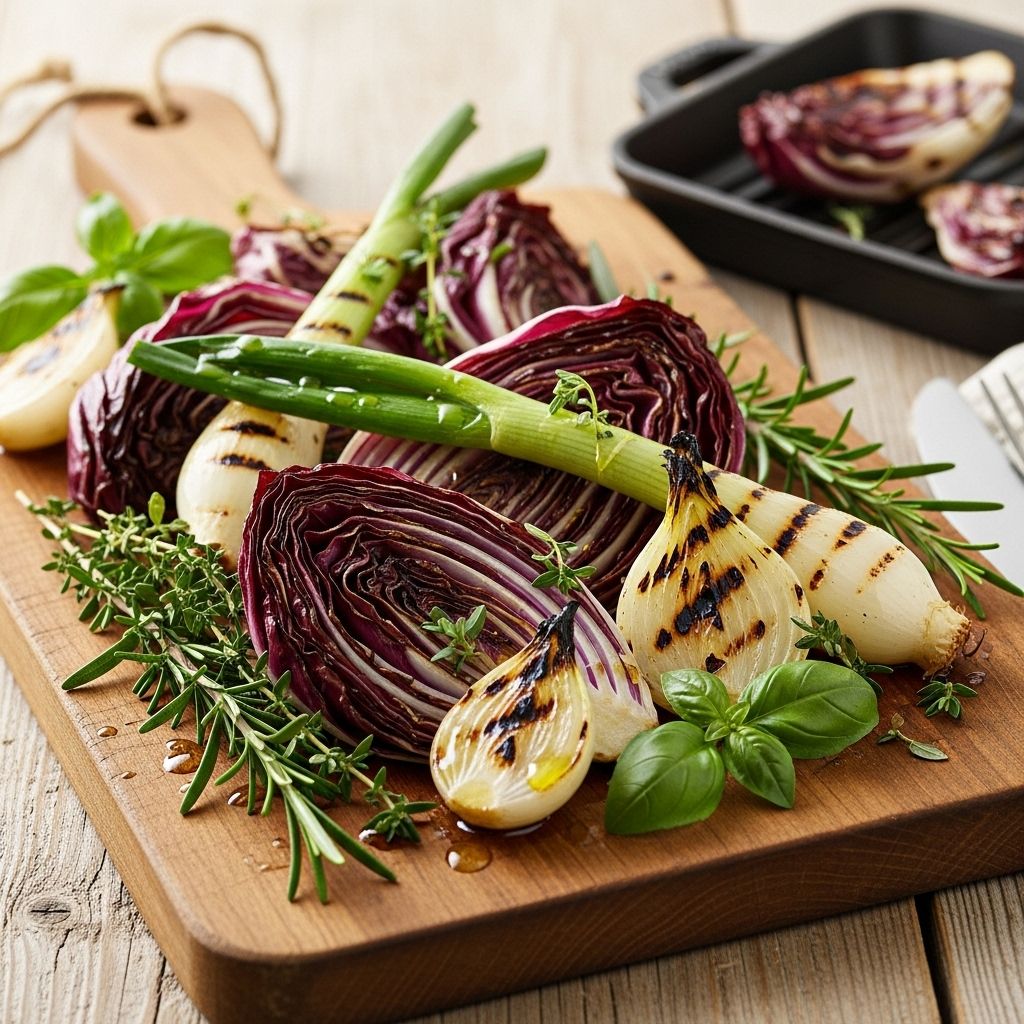 Charred greens and sweet alliums meet a zesty herb dressing for a memorable side dish.