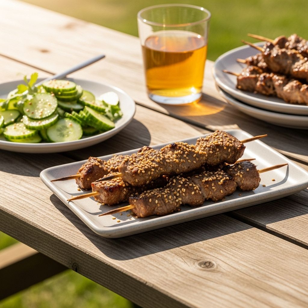 An aromatic marinade and a cool side bring harmony to backyard cookouts.