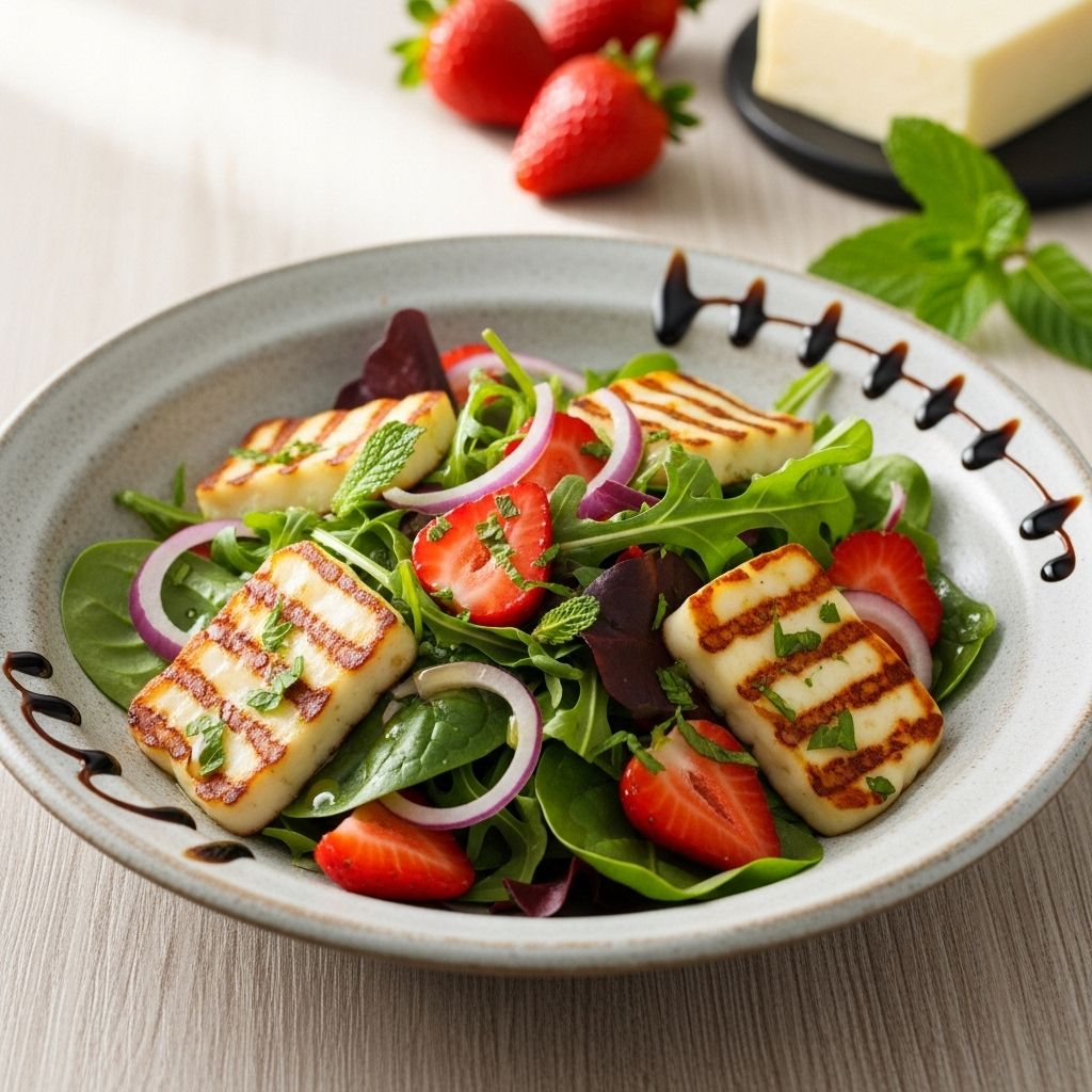 Combining smoky-sweet fruit and creamy cheese for a refreshing twist on summer greens.