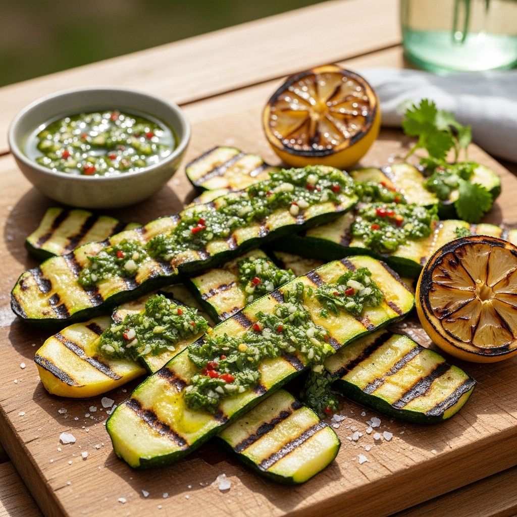 A zesty vinegar marinade caramelizes vegetables and herbs lift each bite.