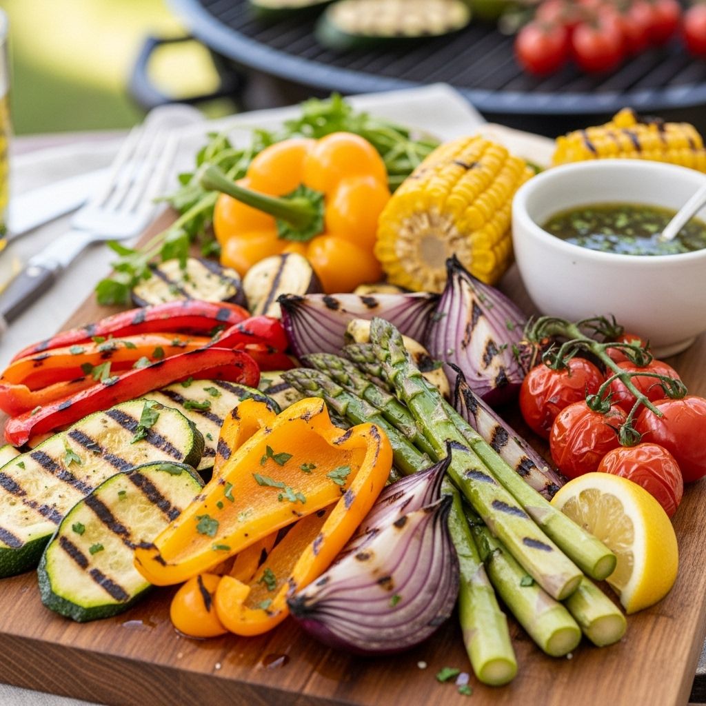 Charred peppers, corn, and smoky mushrooms add vibrant flavors to summer cookouts.