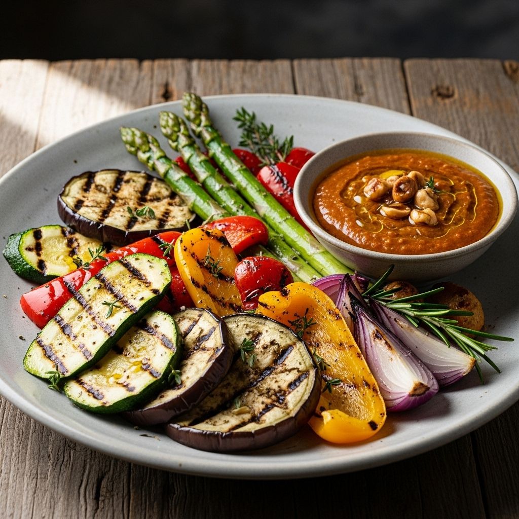 Smoky-sweet produce melds with a luscious nut and olive oil dressing for shared feasts.
