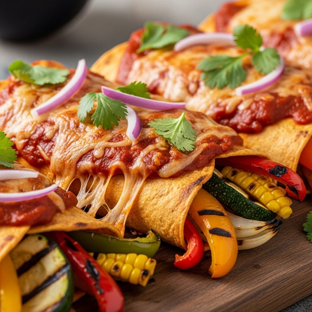 Grilled Veggie Enchiladas: Fresh Flavor, Classic Comfort Charred bell peppers and zucchini blend into a hearty meatless bake for cozy dinners.