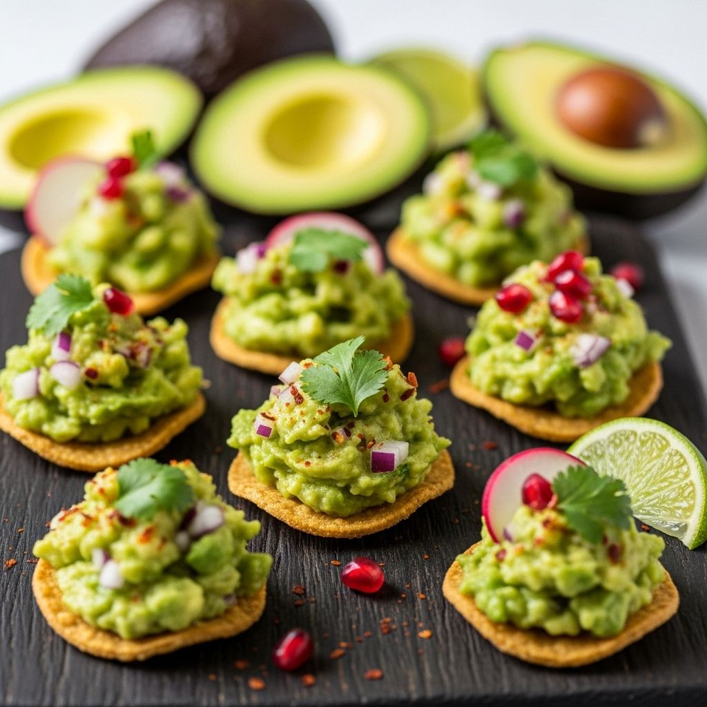 Elevate any gathering with customizable avocado-topped rounds for vibrant snack spread.