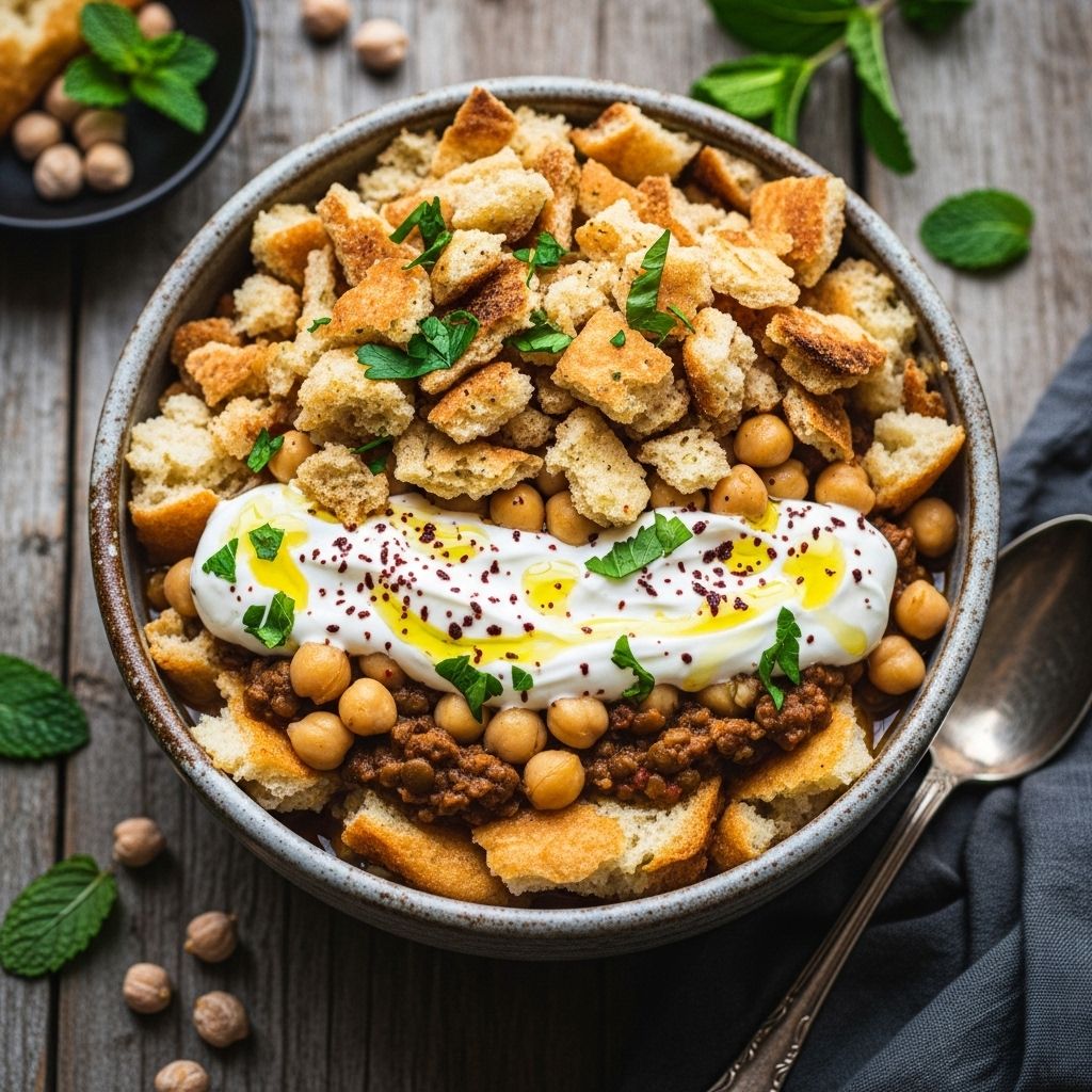 Leftover pita turns into a colorful bowl of crunchy, creamy, and tangy delights.