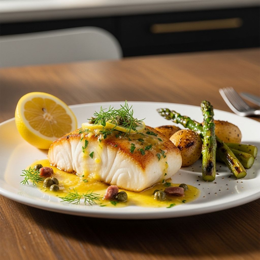 Discover an easy, omega-3-rich halibut recipe featuring bold lemon-anchovy sauce and fresh herbs—ready in just 20 minutes.