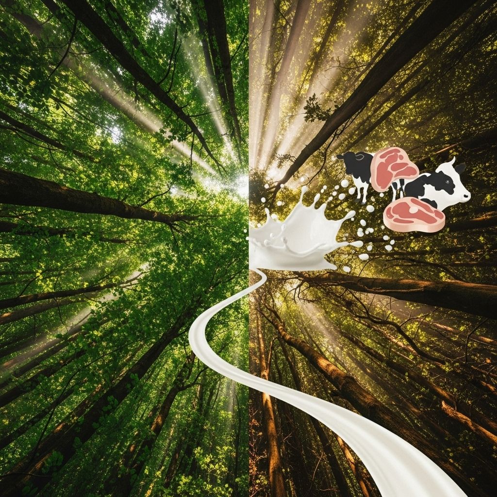 Halving Meat and Dairy: A Path to Saving Forests and Cutting Emissions Reducing animal products by half worldwide could nearly stop forest loss and greatly lower greenhouse gas emissions, benefiting climate and biodiversity.