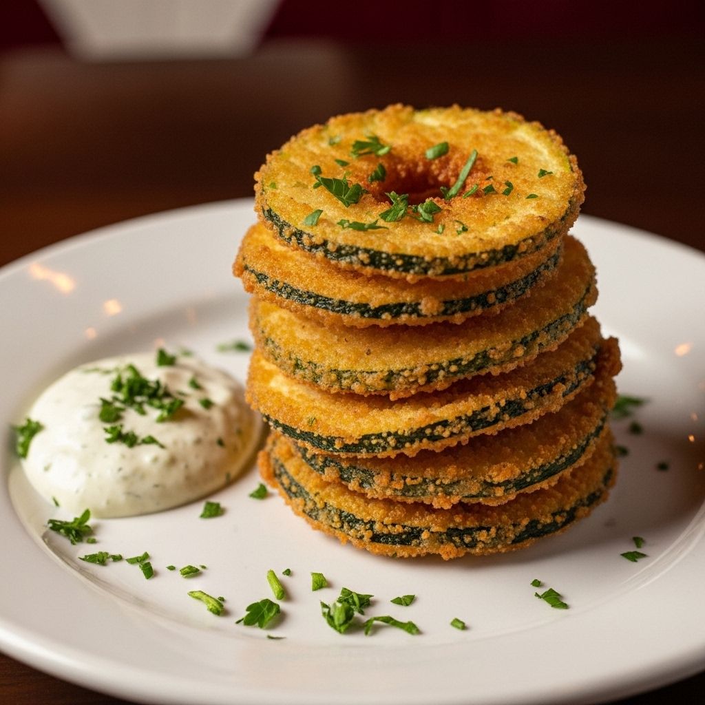 A crispy, tender zucchini bite meets its match in a sweet-spicy apricot mustard dip.