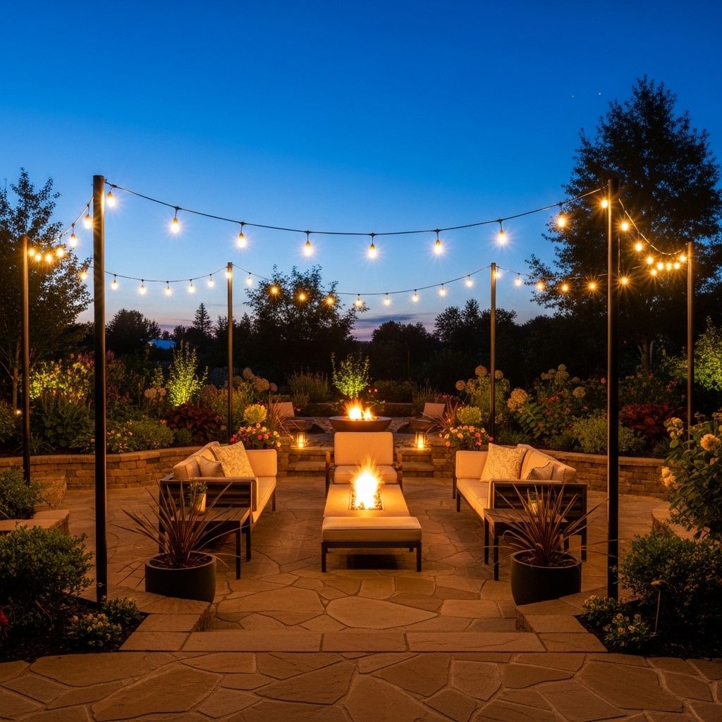 DIY pole-mounted lights add warmth and charm to every evening gathering.