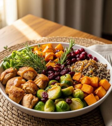 A vibrant blend of autumn produce, grains, and cheese for a nourishing mealtime twist.