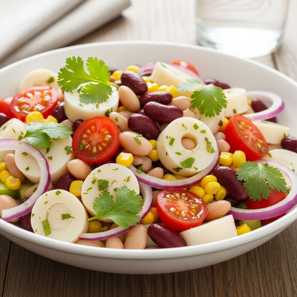 Celebrate fresh flavor and nutrition with this zesty, make-ahead Hearts of Palm and Bean Salad with tangy dressing and crunchy veggies.