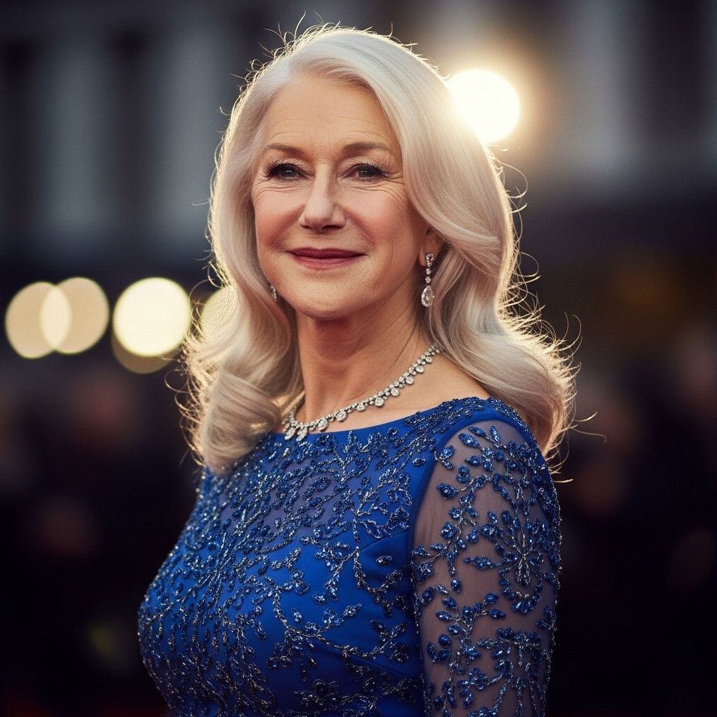 Helen Mirren redefines red carpet glamour with her flowing gray hair and a striking form-fitting gown at the 'Golda' premiere.